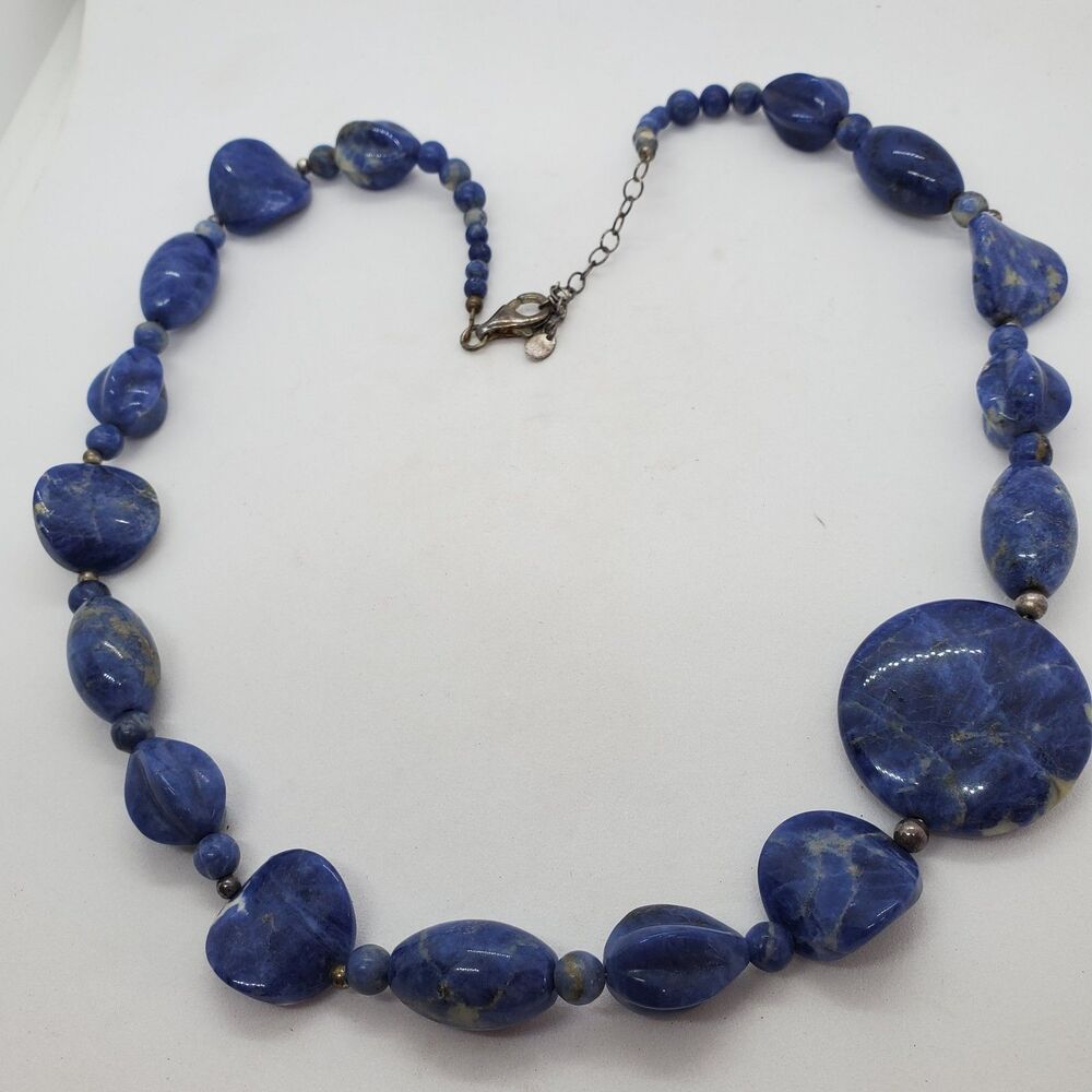 Sterling Silver and Sodalite Stone Necklace 20 to 22" 925